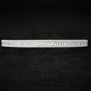 Silver Tone Baguette & Round CZ Tennis Bangle Bracelet – Elegant Sparkling